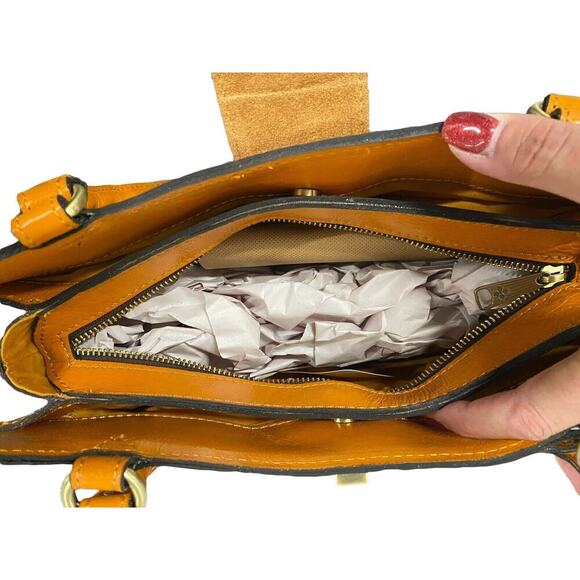 Patricia Nash Rosina Cut Out Tooled Leather Satchel Sun Yellow NEW - Picture 7 of 7